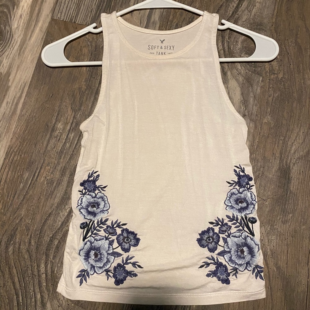 white embroidered tank top